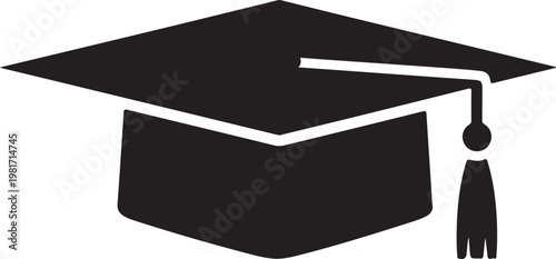 Graduation Cap Silhouette, Academic Black Vector Isolated on White Background.