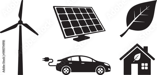 green energy sustainability silhouette set black