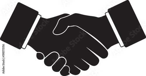 Handshake Deal Silhouette, Business Agreement Black Vector Isolated on White Background, High Contras