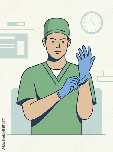 Doctor wearing blue latex gloves.