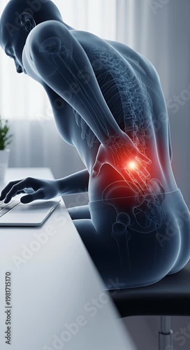 Human anatomy depicting back pain while working