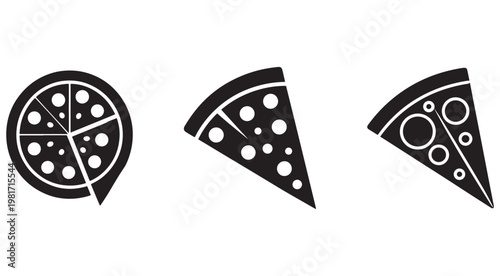 Blackandwhitepizzaiconswithslicesisolatedonwhitebackgroundforfoodandrestaurantdesigns