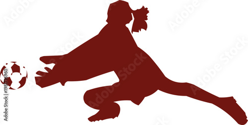 Female Soccer Goalkeeper Silhouette Diving to Save Ball Isolated on White Background