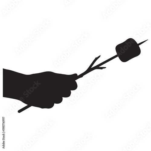 Hand holding marshmallow on stick for roasting with roasting