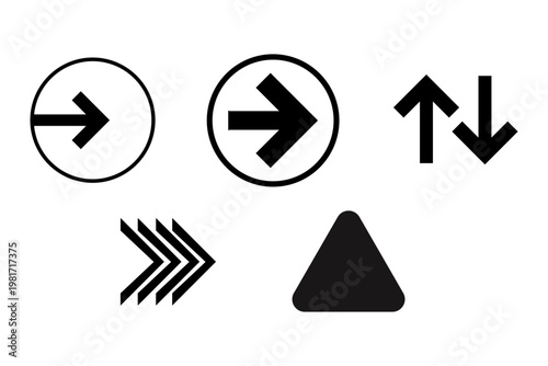 Set of Basic Black Directional Arrow Icons and Interface Symbols