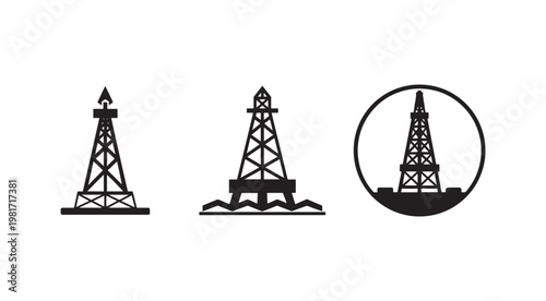 Oil rigs onshore and offshore drilling platforms  industrial equipment for extracting natural resources  drilling operations