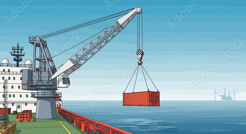 Container Ship Loading Cargo with Crane in Industrial Port, Maritime Logistics