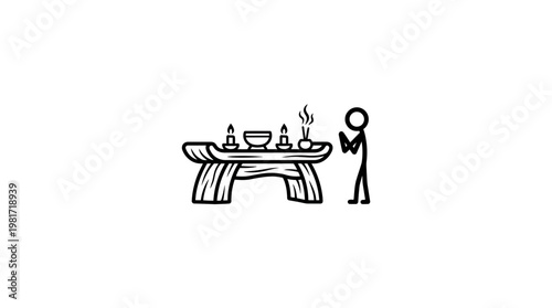 Minimalist Stick Figure Paying Homage to an Altar