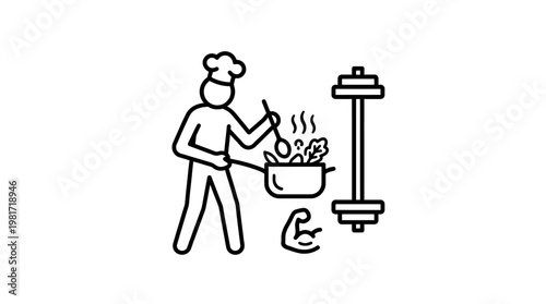 Healthy Lifestyle Concept with Cooking and Fitness Elements