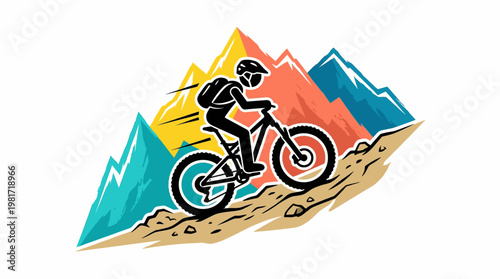 Mountain Biker Ascending Rocky Terrain