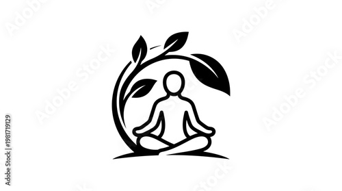 Meditating Person Surrounded by Leaves Logo