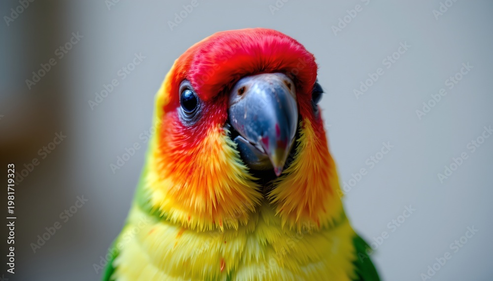 Fototapeta premium The image features a colorful bird with vibrant plumage that includes shades of red, yellow, green, and orange