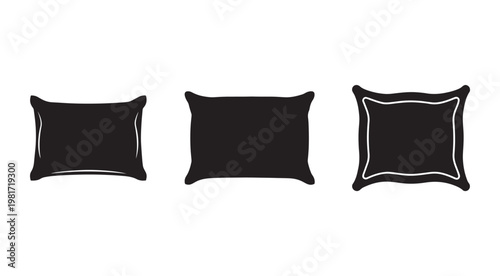 Set of three different black pillow silhouettes with white outlines on white background for design and decoration purposes  home textiles