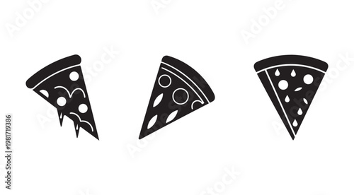 Set of three different pizza slices with various toppings on white background  no brands