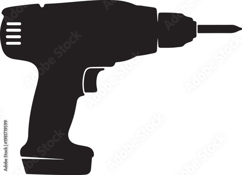 Drill Machine Silhouette, Tool Black Vector Isolated on White Background