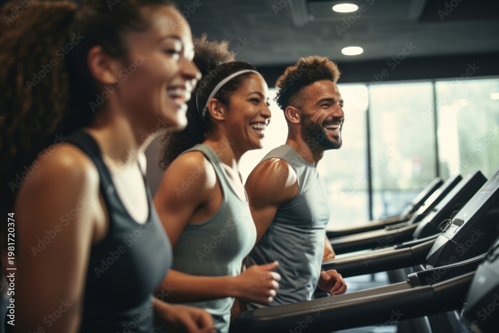 Obraz premium Group of adult in the fitness room treadmill exercising sports.