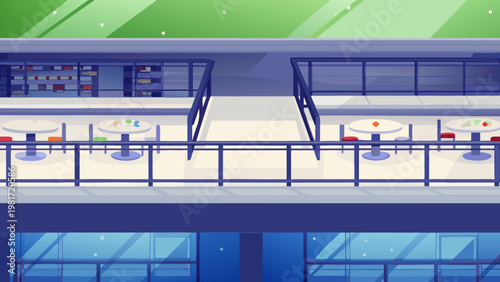 Food Court Upper Level Scene Vector Illustration