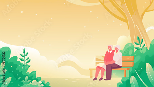 Grandparents Resting in Garden Scene Vector Illus