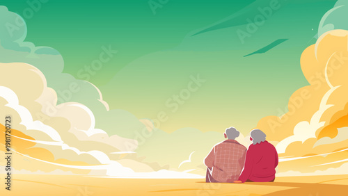 Grandparents Ending Day Together Scene Vector Ill
