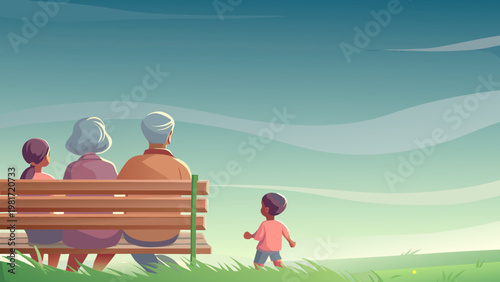 Grandparents Watching Grandchildren Play Scene ve