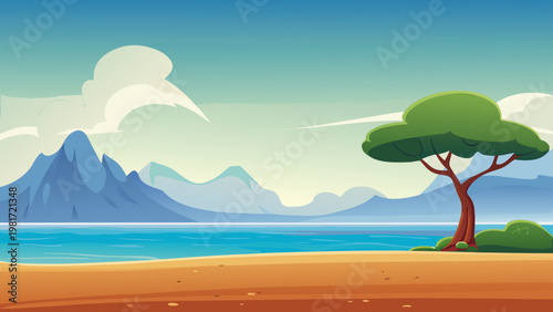 Minimal Zen Landscape Scene Vector Illustration o
