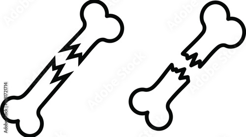 A stark black and white illustration depicts a fractured bone symbolizing injury pain and the fragility of the skeletal system