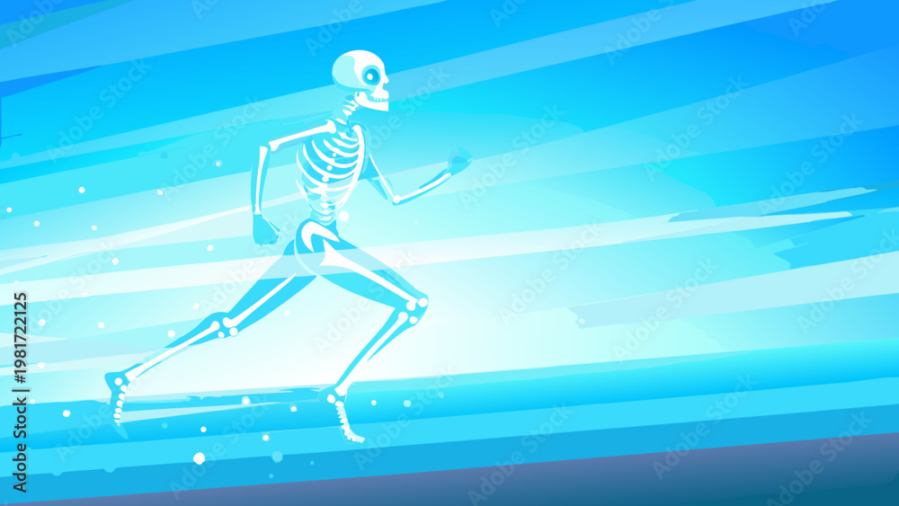 Fototapeta premium Skeleton Running Pose Scene Vector Illustration o