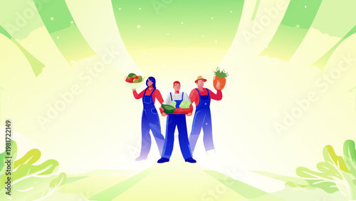 Smiling Garden Volunteers Scene Vector Illustrati