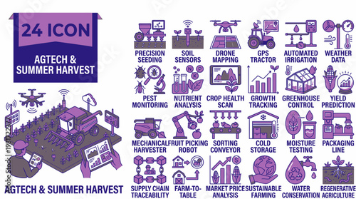 Agriculture Summer Harvest Icons Collection Displayed