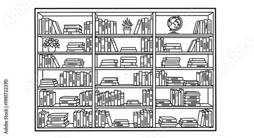 A large bookshelf filled with many books and decorative items.