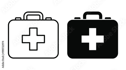 Two first aid kit icons a black and white representation of medical emergency supplies