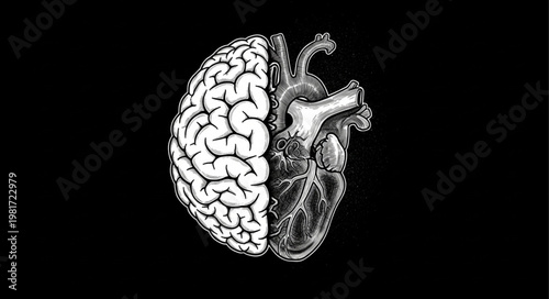 Anatomical illustration of a human brain and heart combined.