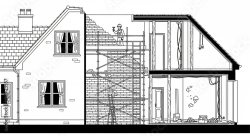 Architectural drawing of a house extension construction.