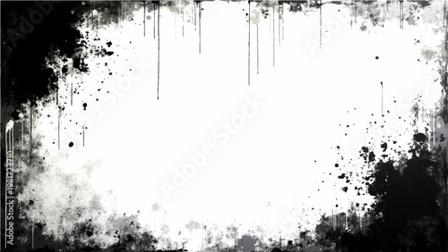 Vector Abstract grunge black ink splatters create stark contrasts, evoke raw emotions.