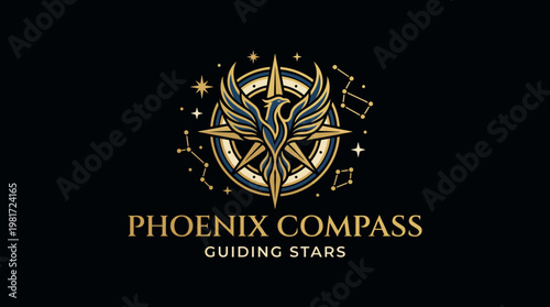 A stunning logo design featuring a phoenix and a compass, symbolizing guidance and renewal. This artwork is perfect for brands that focus on direction and rebirth.
