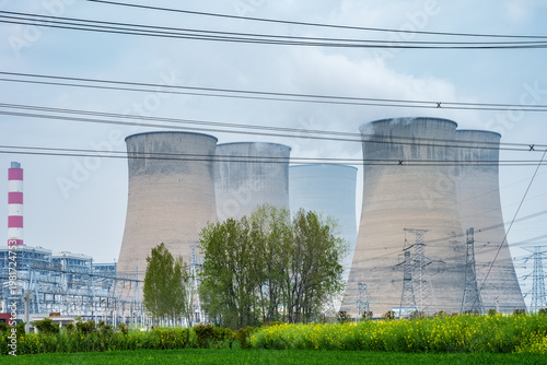 Wallpaper Mural Coal-Fired Pithead Power Plant with Cooling Towers and Transmission Lines Torontodigital.ca