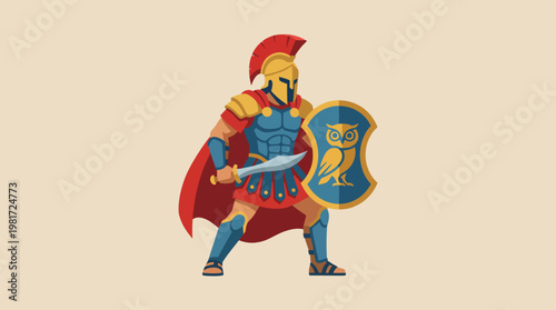 A powerful illustration of a Spartan warrior in battle armor, holding a sword and shield, symbolizing strength, bravery, and the spirit of ancient civilization.