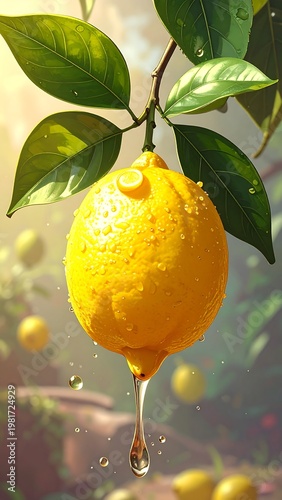 Fresh Lemon Fruit Hanging on Tree.