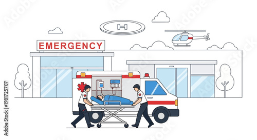 Ambulance and Helicopter Bringing Patient to Emergency Hospital