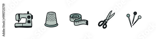 Professional Tailoring Workshop and Sewing Equipment Icons