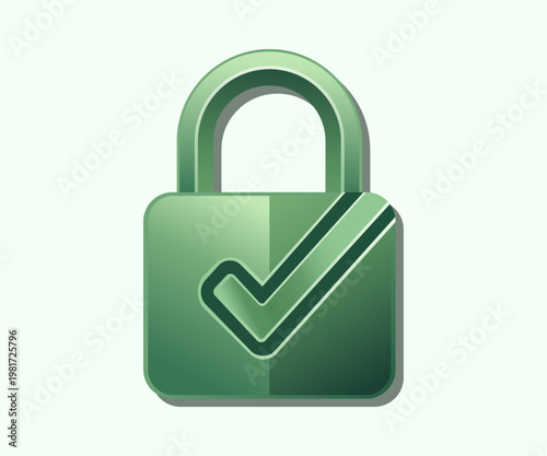 Green Security Padlock Checkmark Icon Flat Design Vector for Ecommerce Trust
