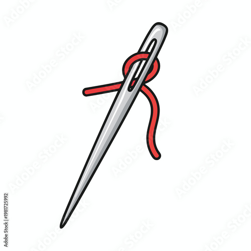 Close up of a Traditional Thread Embroidery Needle with Red Thread