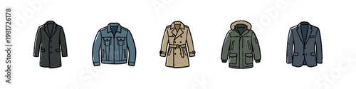 Collection of Hand Drawn Men's Autumn and Winter Coats and Jackets Fashion Icons