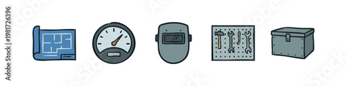 Engineering and Workshop Tools, Hand-Drawn Technical Doodle Vector Set