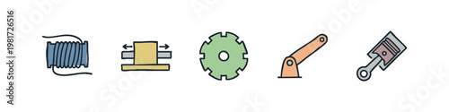 Mechanical engineering components doodle icons set.