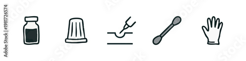 Clinical Treatment Icons Set with Medicine Vial Skin Injection Site Swab and Sterile Glove