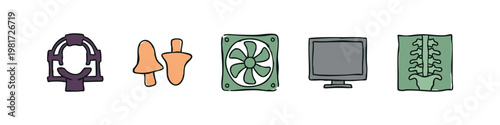 Medical Imaging Accessories and X-Ray Icons with Head Coil and Cooling Fan