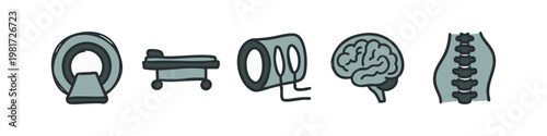 Flat Style Medical Diagnostic Icons with MRI Scanner Brain and Spine