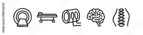 Radiology and Medical Imaging Outline Icons with MRI Scanner and Spine
