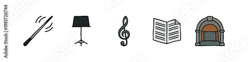Music Performance and Conducting Icons with Baton Music Stand and Sheet Music